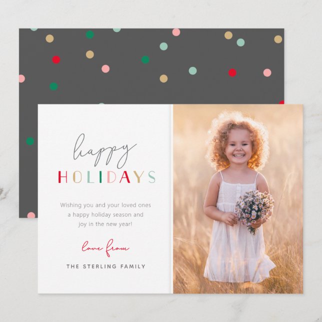 Festive Modern Happy Holidays Family Photo Holiday Card (Front/Back)