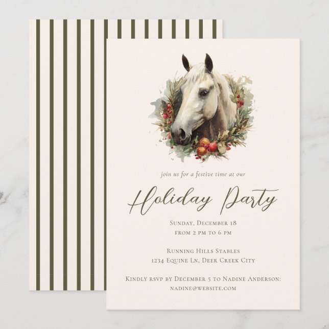 Festive Modern Horse Equestrian Holiday Party Invitation (Front/Back)
