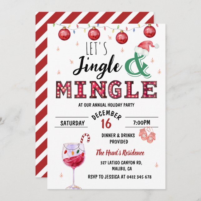 Festive Modern Jingle & Mingle Christmas Party Invitation (Front/Back)