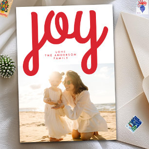 Festive Modern JOY Red Christmas Photo Holiday Card