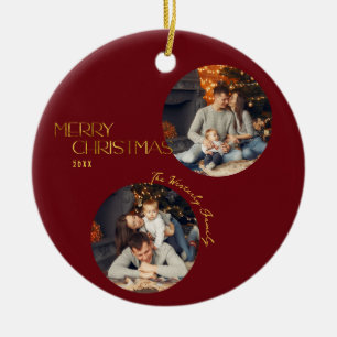 Festive Modern Merry Christmas Arch Photo Ceramic Tree Decoration