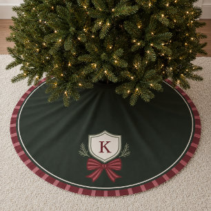 Festive Modern Monogram Crest Christmas Tree Skirt