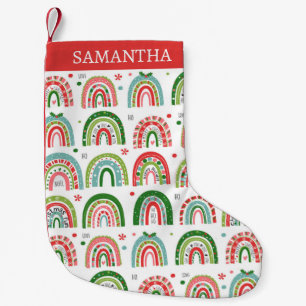 Festive Modern Rainbow Pattern Personalised Small Christmas Stocking