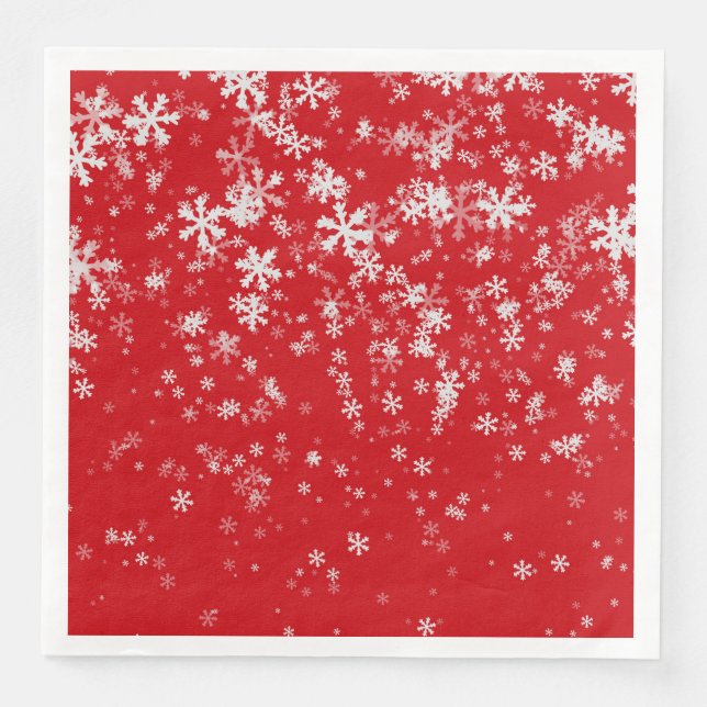 Festive Modern Red Christmas Snowflakes Pattern Napkin (Front)