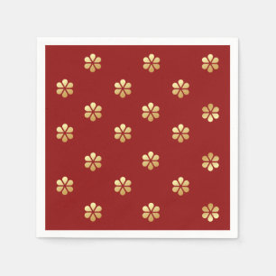 Festive Modern Red & Gold Daisy Christmas Napkin