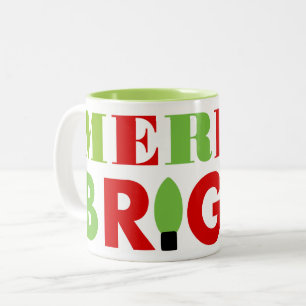Festive Modern Red Green Merry & Bright Two-Tone Coffee Mug