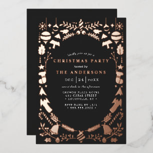 Festive Modern Rose Gold Black Christmas Party