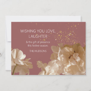 Festive Modern   Rose & Gold Dust Floral Christmas Holiday Card