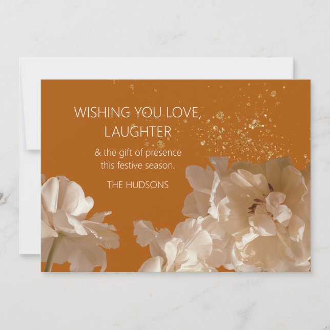 Festive Modern | Rust & Gold Dust Floral Christmas Holiday Card (Front)