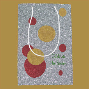 Festive Modern Silver Gold and Red Holiday Medium Gift Bag