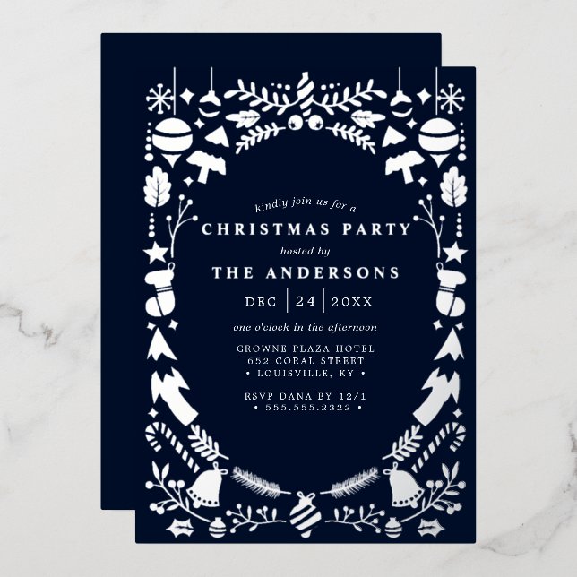 Festive Modern Silver Navy Blue Christmas Party (Front/Back)