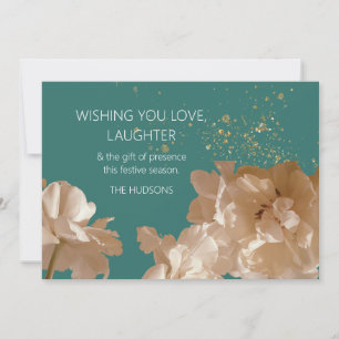 Festive Modern   Teal & Gold Dust Floral Christmas Holiday Card