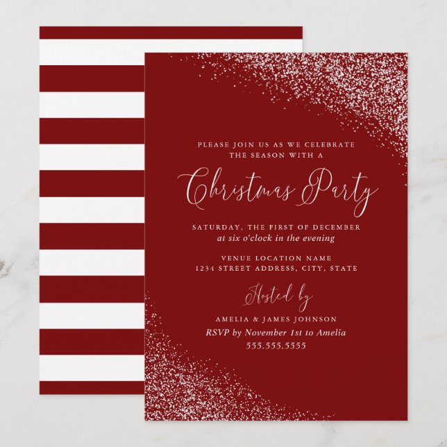 Festive Modern White Red Snow Christmas Invitation (Front/Back)