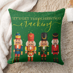 Festive Modern Xmas Green Cute Nutcracker Cushion