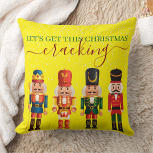 Festive Modern Xmas Yellow Cute Nutcracker Cushion