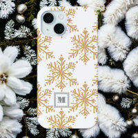 Festive monogram elegant gold  snowflake pattern 