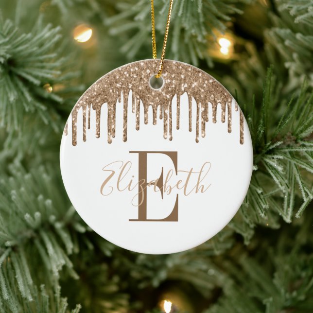 Festive Monogram Gold Glitter Drip  Ceramic Tree Decoration (Tree)