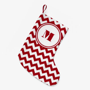 Festive Monogram Red Chevron Pattern Small Christmas Stocking