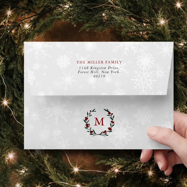 Festive Monogram Wreath Christmas Holiday Envelope (Creator Uploaded)