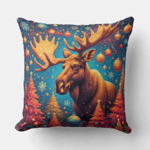 Festive Moose Decorated With Christmas Ornaments Cushion