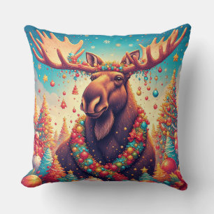 Festive Moose Decorated With Christmas Ornaments Cushion
