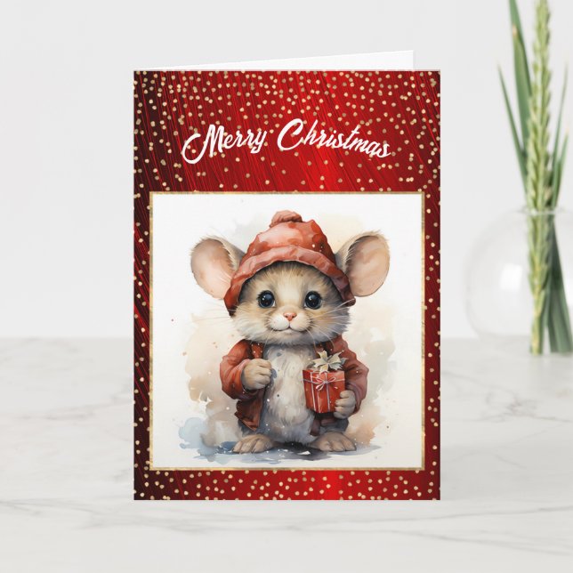 Festive Mouse Illustration Christmas  Card (Front)