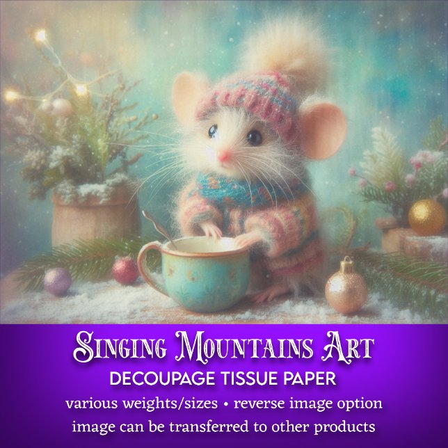 Festive Mouse In Holiday Hat with Cup Decoupage Tissue Paper (Creator Uploaded)