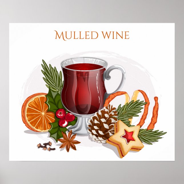 Festive Mulled Wine with Ingredients Illustration  Poster (Front)
