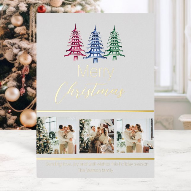 Festive Multi-Coloured Christmas Pagoda Tree Foil Holiday Card (Festive Multi-Colored Christmas Pagoda Tree Foil Holiday Card
)