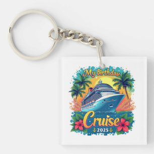 Festive My Birthday Cruise Ship Party 2025 Key Ring