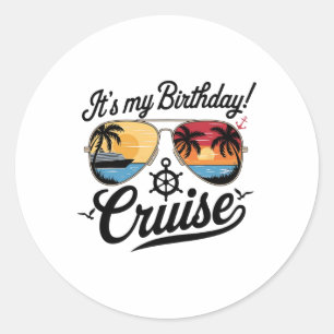 Festive My Birthday Cruise Ship Party 2025 Men2  Classic Round Sticker
