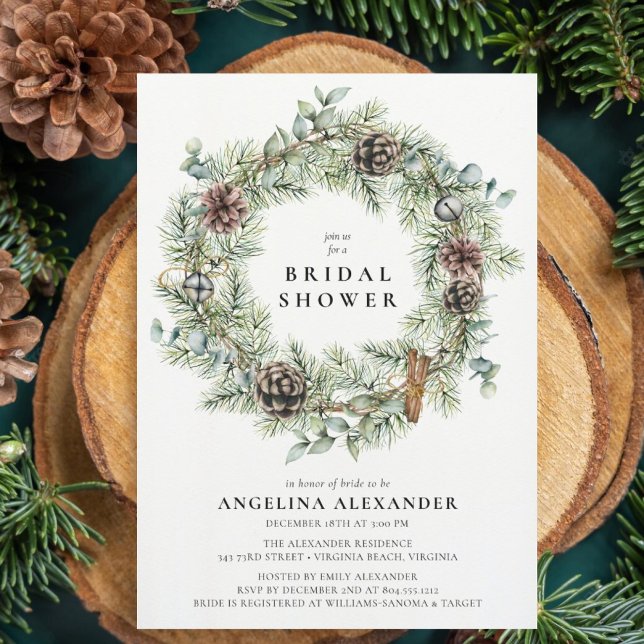 Festive Natural Wreath Winter Bridal Shower  Invitation (Creator Uploaded)