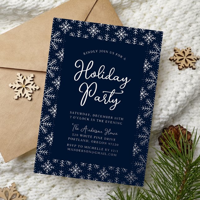 Festive Navy and Silver Snowflakes Holiday Party (Creator Uploaded)