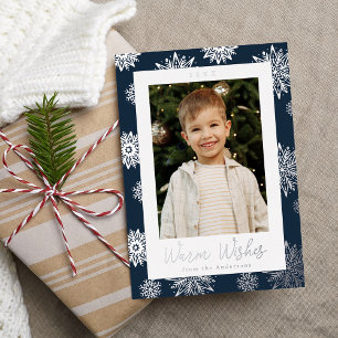 Festive Navy and Silver Snowflakes Photo Foil Holiday Card