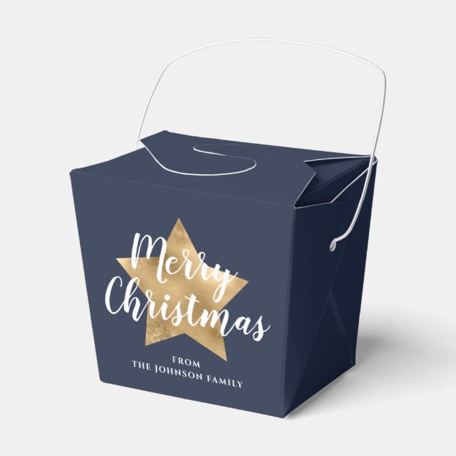 Festive Navy Blue Gold Star Christmas Favour Box (Front Side)