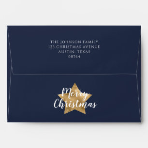 Festive Navy Blue Star Merry Christmas Envelope