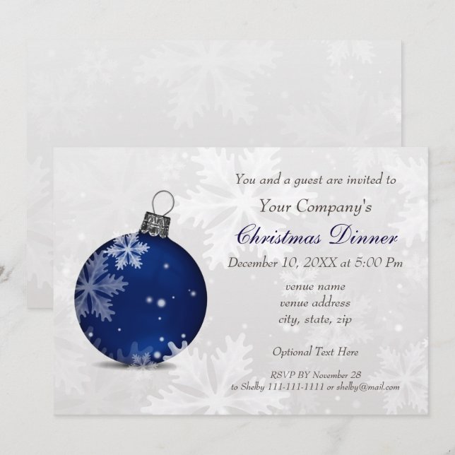 Festive Navy Corporate Holiday party Invitations (Front/Back)