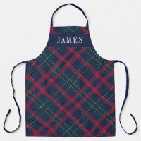 Festive Navy Red Tartan Plaid Monogram