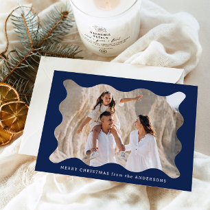 Festive Navy Retro Photo Frame Merry Christmas Holiday Card