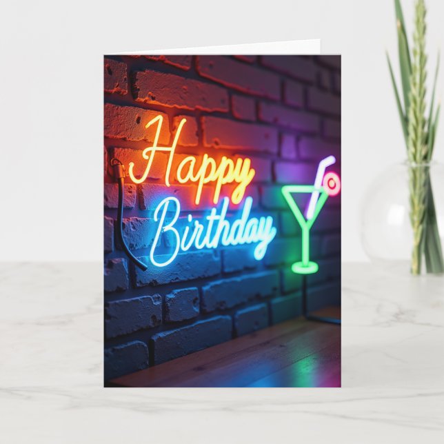 Festive Neon Birthday Card (Front)