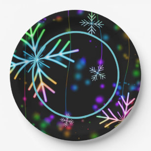Festive Neon Snowflakes Paper Plate