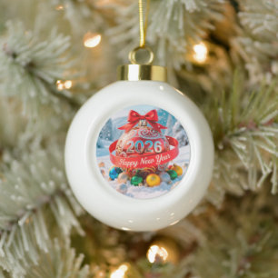 Festive New Year 2026 holiday Ceramic Ball Christmas Ornament