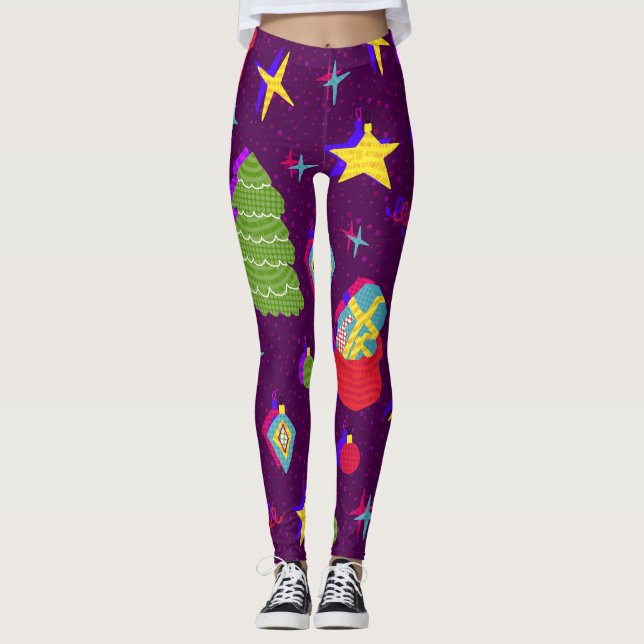 Festive New Year Christmas Pattern Leggings (Front)