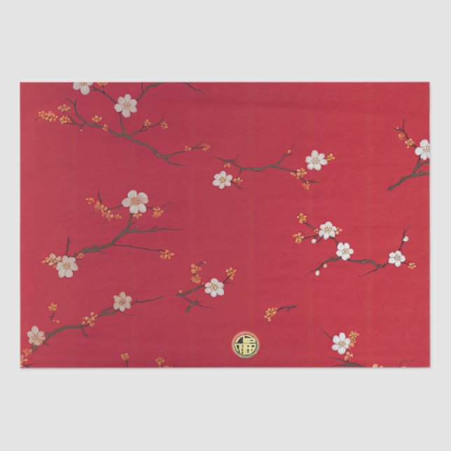 Festive New Year Emperor Red Cherry Blossom  Tissue Paper (Front)