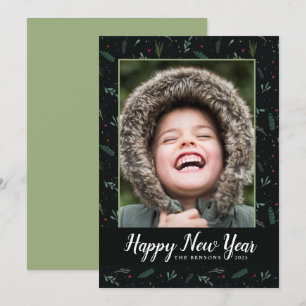 Festive New Year Leaves Berries Photo Card