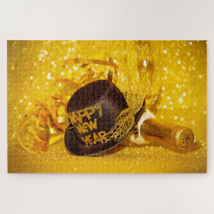 festive New Year's celebration SlipperyJoe's black Jigsaw Puzzle