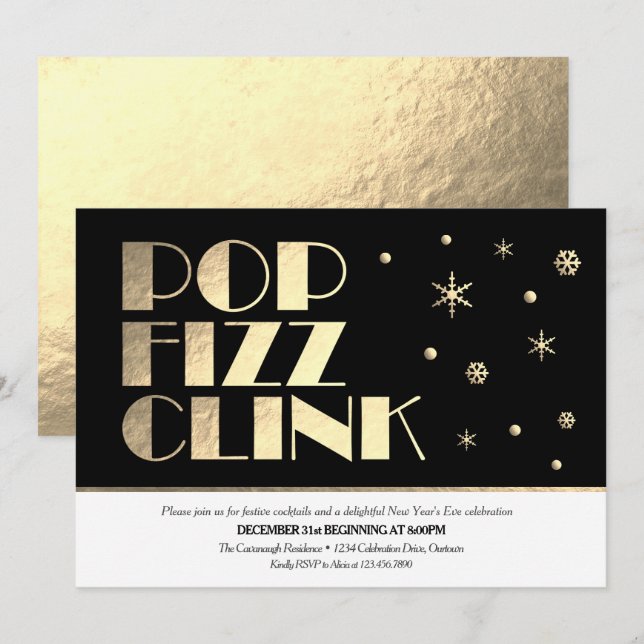 Festive New Year's Eve Cocktail Party Invitation (Front/Back)