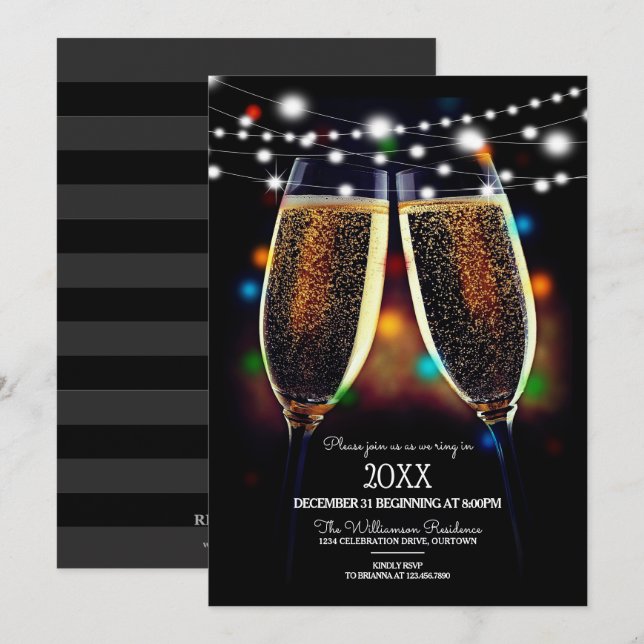 Festive New Year's Eve Party Invitation (Front/Back)