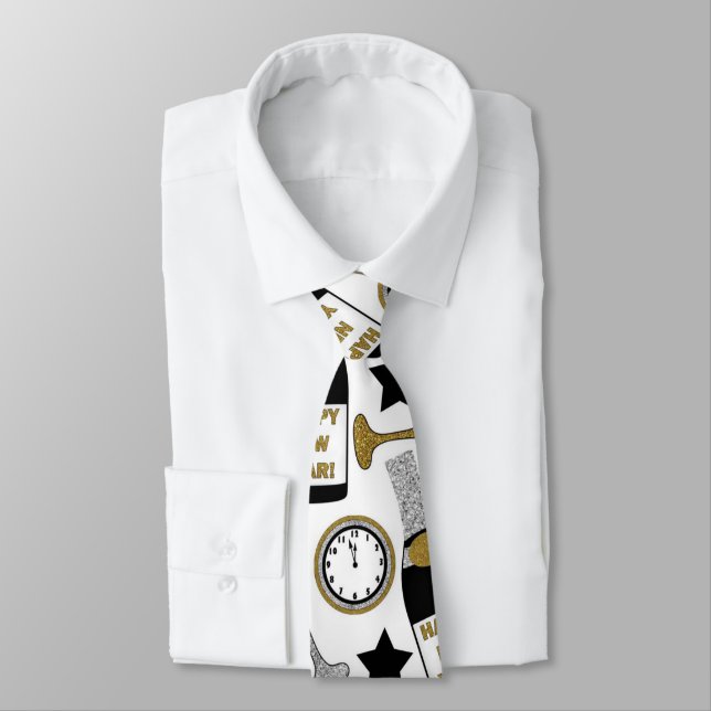 Festive New Years Eve pattern tie (Tied)