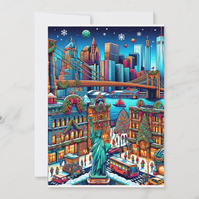 Festive New York City Lights Christmas Card (Front)